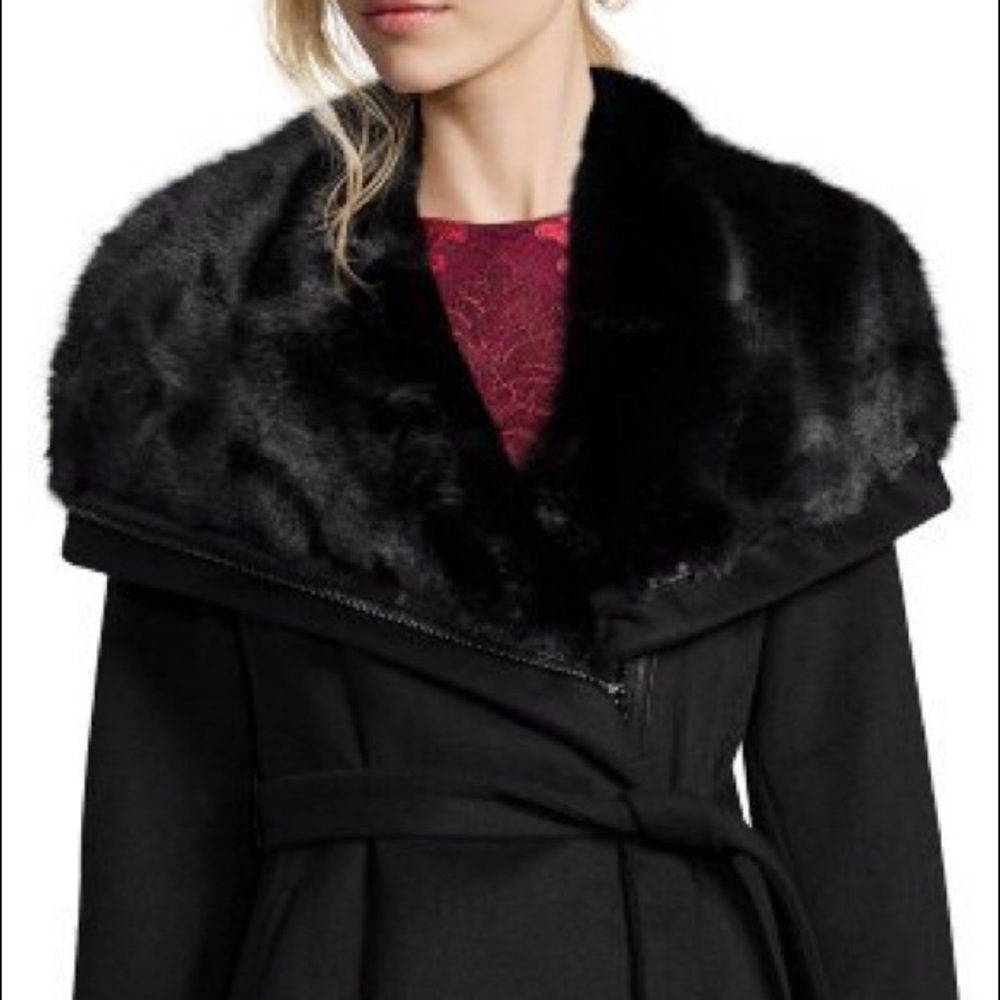 DVF wool and leather coat with faux fur collar